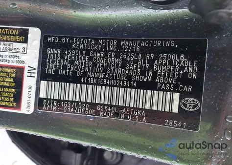 2017 Toyota Avalon Xle from USA, damaged, VIN 4T1BK1EB4HU249114